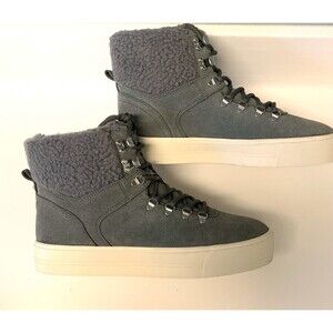 Marc Fisher Women's 8 1/2 Gray High Top Sneaker Boots Faux Leather Fur New 8.5